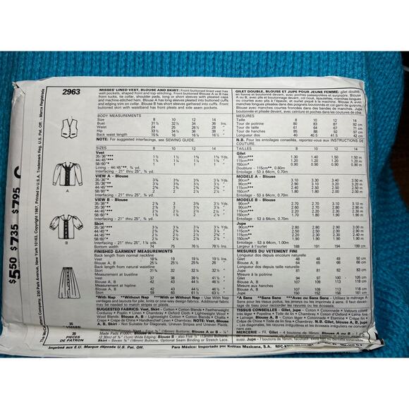 McCalls 2963 sewing pattern vest maxi skirt blouse kitten size 10 - Picture 3 of 6